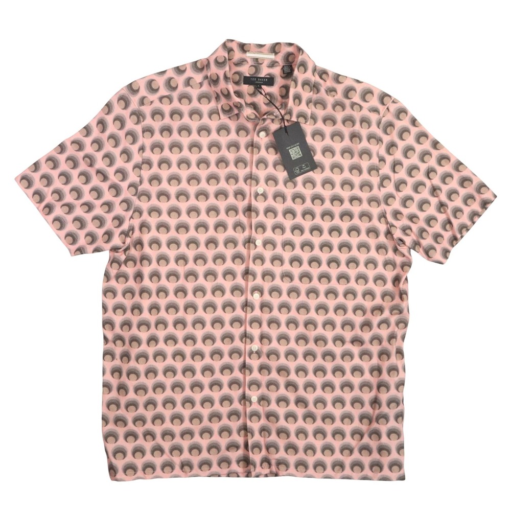 Ted Baker London Buckeye Print Shirt Mens 4 L Pink Geometric Circle Cotton NWT
